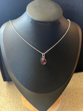 2/$20 Sterling Silver Teardrop Garnet type Pendant Necklace - Women Jewelry